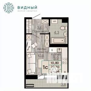 1-к квартира, вторичка, 25м2, 5/8 этаж