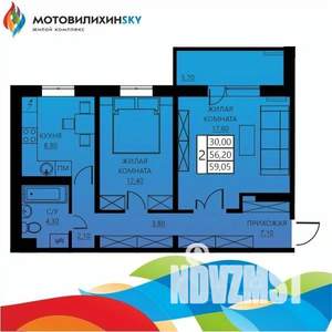 2-к квартира, вторичка, 57м2, 1/8 этаж