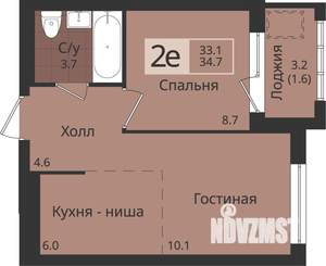 2-к квартира, вторичка, 35м2, 1/4 этаж