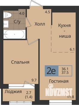 2-к квартира, вторичка, 38м2, 2/4 этаж