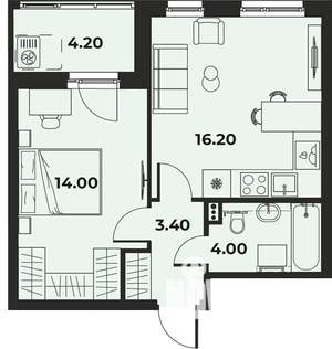 2-к квартира, вторичка, 40м2, 1/15 этаж
