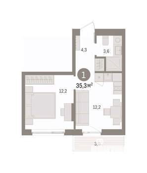 1-к квартира, вторичка, 35м2, 2/9 этаж