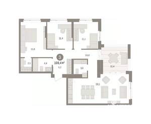 3-к квартира, вторичка, 103м2, 16/16 этаж