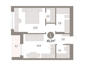 1-к квартира, вторичка, 45м2, 5/11 этаж