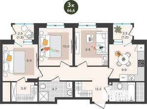 3-к квартира, вторичка, 67м2, 22/25 этаж
