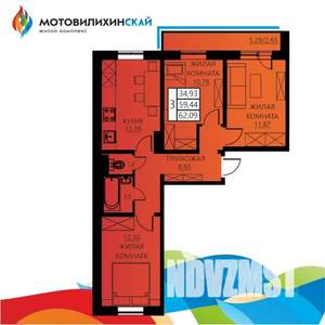 3-к квартира, вторичка, 62м2, 2/12 этаж
