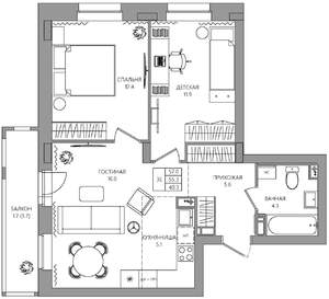 3-к квартира, вторичка, 57м2, 9/9 этаж