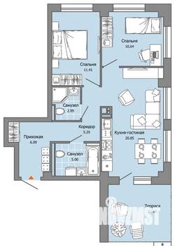 2-к квартира, вторичка, 66м2, 1/9 этаж