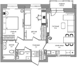 3-к квартира, вторичка, 61м2, 2/10 этаж