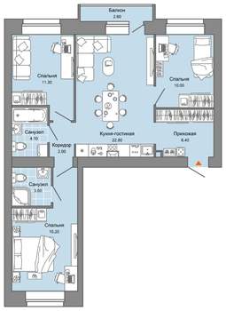 3-к квартира, вторичка, 76м2, 2/8 этаж