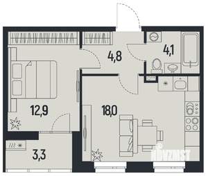 1-к квартира, вторичка, 42м2, 1/12 этаж