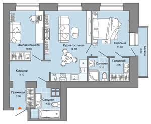 2-к квартира, вторичка, 61м2, 6/8 этаж