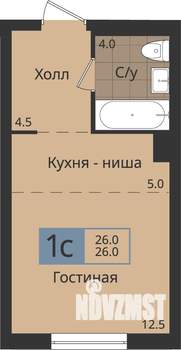 Студия квартира, вторичка, 26м2, 4/4 этаж