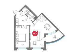 2-к квартира, вторичка, 66м2, 4/9 этаж