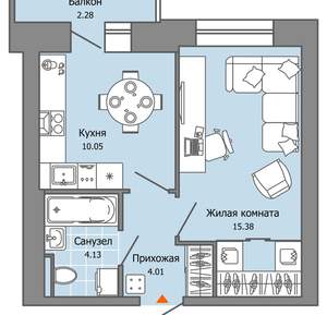 1-к квартира, вторичка, 34м2, 8/9 этаж