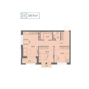 3-к квартира, вторичка, 59м2, 4/25 этаж