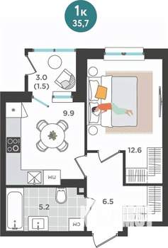 1-к квартира, вторичка, 36м2, 2/25 этаж