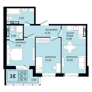 3-к квартира, вторичка, 59м2, 12/16 этаж