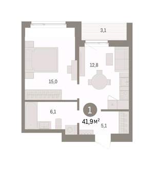 1-к квартира, вторичка, 42м2, 3/16 этаж