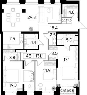 Студия квартира, вторичка, 131м2, 3/8 этаж
