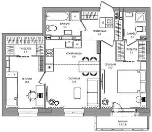 3-к квартира, вторичка, 66м2, 8/10 этаж