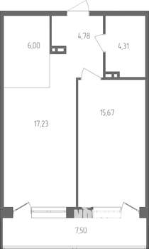 2-к квартира, строящийся дом, 52м2, 4/4 этаж