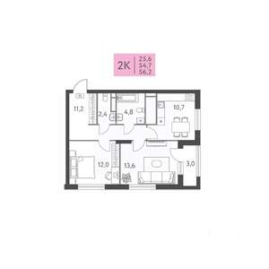 2-к квартира, вторичка, 56м2, 15/22 этаж