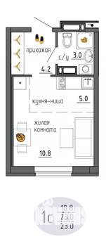 Студия квартира, строящийся дом, 23м2, 12/25 этаж