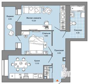 2-к квартира, вторичка, 57м2, 2/8 этаж