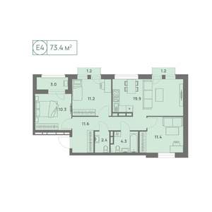 4-к квартира, вторичка, 73м2, 8/25 этаж