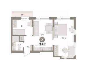 2-к квартира, вторичка, 56м2, 3/9 этаж