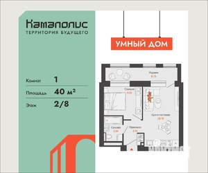 1-к квартира, вторичка, 40м2, 2/8 этаж