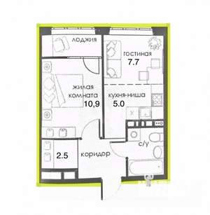 2-к квартира, вторичка, 37м2, 6/6 этаж