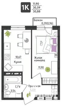 1-к квартира, вторичка, 31м2, 2/4 этаж