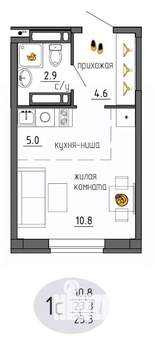 Студия квартира, строящийся дом, 23м2, 21/25 этаж