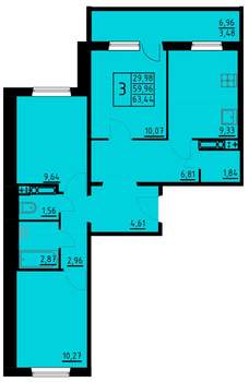 3-к квартира, вторичка, 63м2, 3/10 этаж