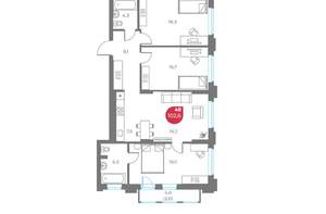 4-к квартира, вторичка, 103м2, 6/6 этаж