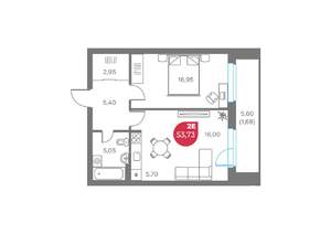 2-к квартира, вторичка, 54м2, 1/9 этаж