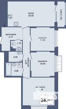 3-к квартира, вторичка, 84м2, 7/10 этаж