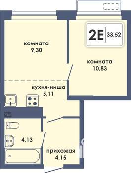 2-к квартира, вторичка, 34м2, 2/10 этаж