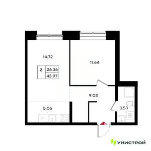 2-к квартира, вторичка, 44м2, 19/25 этаж