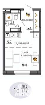 Студия квартира, строящийся дом, 23м2, 20/25 этаж
