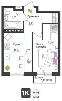 1-к квартира, вторичка, 33м2, 3/4 этаж