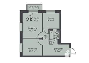 2-к квартира, вторичка, 53м2, 4/4 этаж