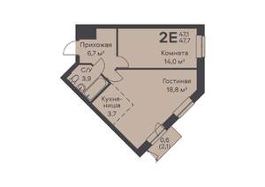 2-к квартира, строящийся дом, 48м2, 1/6 этаж