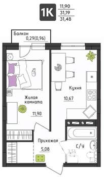 1-к квартира, вторичка, 31м2, 4/4 этаж