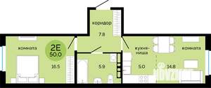 2-к квартира, вторичка, 50м2, 2/15 этаж