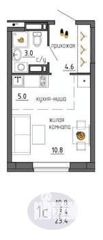 Студия квартира, строящийся дом, 23м2, 13/25 этаж