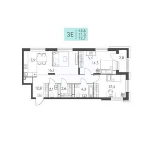 3-к квартира, вторичка, 73м2, 3/22 этаж