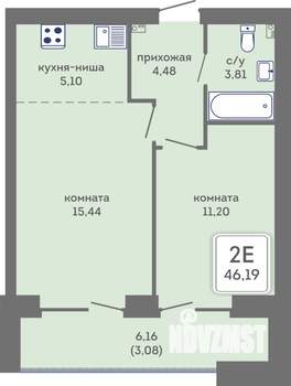 2-к квартира, вторичка, 46м2, 2/7 этаж